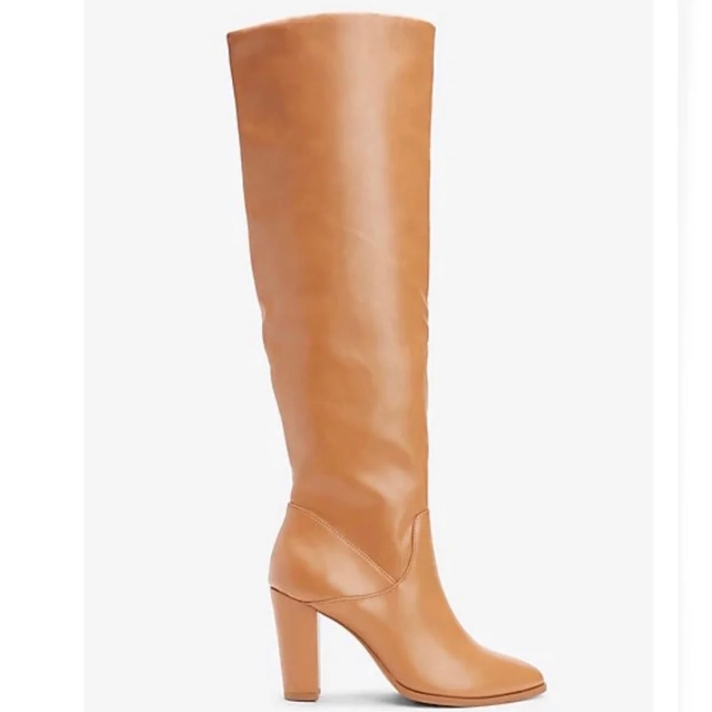 Express Tan Vegan Leather Heeled Boots Size 10 - Picture 2 of 12